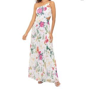 Betsy & Adam One-Shoulder Floral Maxi Dress - White and Pink